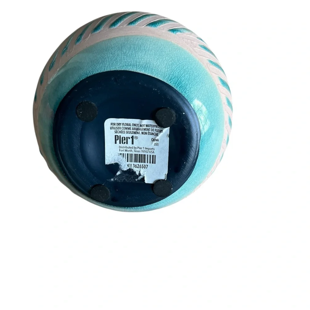 New Pier 1 Turquoise and cream Ceramic Vase
